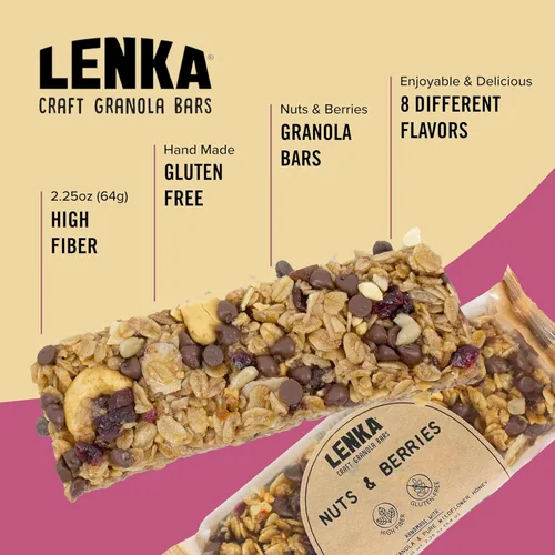Vista 4 de Barras Lenka - Barras de snack de nueces y bayas, sin gluten, alta fibra, kosher, saludables, sin sabores artificiales, envueltas individualmente