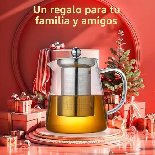 Vista 8 de Tetera de vidrio de 32.1 fl oz, hervidor de té de vidrio de borosilicato con infusor de acero inoxidable desmontable, tetera transparente para té