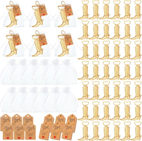 Vista 8 de Meanplan Juego de 99 piezas de abrebotellas de botas vaqueras Cowgirl Western Derby recuerdos de fiesta de boda, incluye abridor de botellas