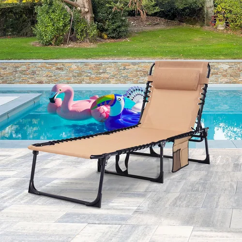 Vista 2 de Juego de 2 tumbonas plegables – Resistente capacidad de 400 libras reclinables portátiles ajustables con almohada para patio, piscina, campamento