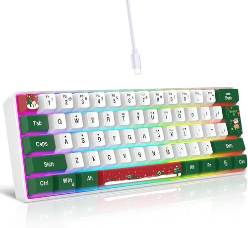 Vista 15 de Snpurdiri Teclado para juegos 60% con cable, mini teclado ultracompacto retroiluminado RGB, impermeable, pequeño, compacto, 61 teclas para jugadores
