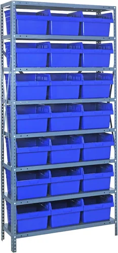 Vista 6 de Quantum QSBU-245BK Heavy Duty Shelving Unit with (7) Shelves and (24) QUS245 Black Bins for Garage Warehouse Storage Distribution 400 lb Load