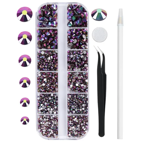 Vista 16 de 3820 diamantes de imitación para arte de uñas, cristales de cristal de 6 tamaños (ss6-ss30), gemas para uñas con parte trasera plana