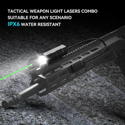 Vista 7 de VOTATU V845 Combo de láser/luz verde compatible con riel M-LOK Picatinny, linterna LED de 2000 lúmenes y mira láser con interruptor de presión