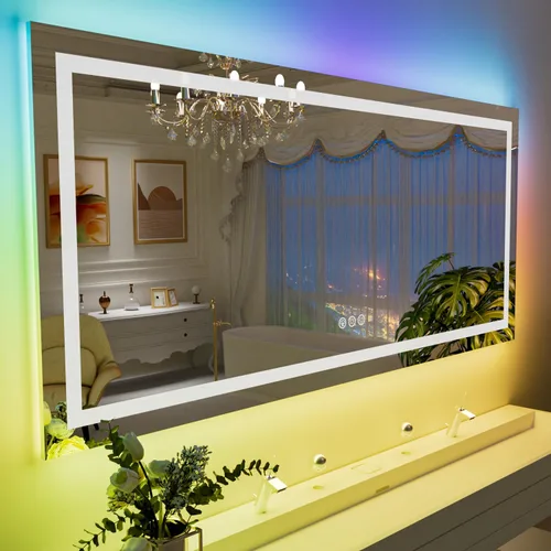 Vista 37 de LOAAO Espejo de baño LED de 60 x 40 pulgadas con luces, antiniebla, regulable, retroiluminado + iluminado frontal, espejo de tocador de baño