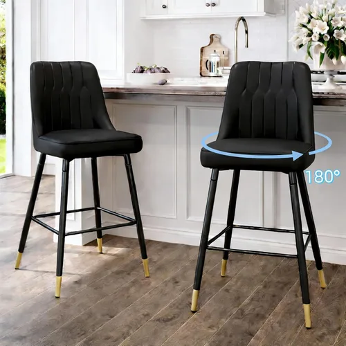 Vista 28 de Juego de 4 Taburetes de Bar, Taburetes de Bar de Altura de Mostrador con Respaldo, Taburetes de Cocina Modernos de Cuero Sintético, Taburete de Bar