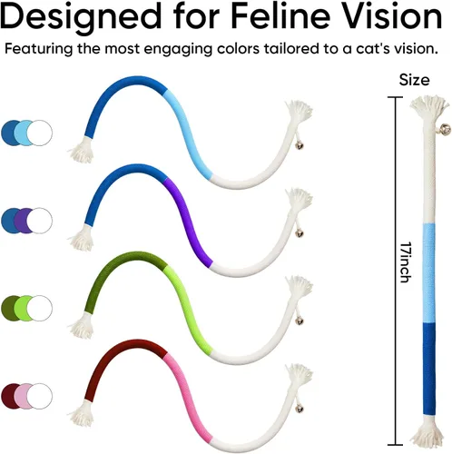 Vista 6 de AGYM Paquete de 4 juguetes interactivos de cuerda para masticar para gatos, palos de algodón duraderos tejidos a mano con cascabeles – Juguetes
