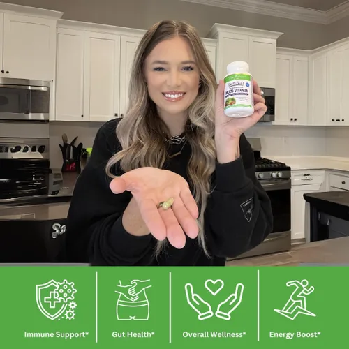 Vista 6 de Paradise Herbs Earth's Blend Once Daily Multivitamínico con hierro, 48 superalimentos orgánicos, probióticos, antioxidantes, vitaminas A, B12, C, D