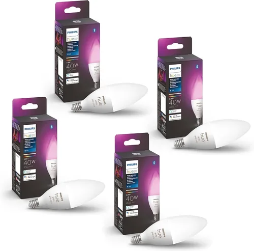 Vista 9 de Philips Hue Smart 40W B39 Bombilla LED en forma de vela - Luz de ambiente blanco y color cambiante - 1 paquete - 450LM - E12 - Control