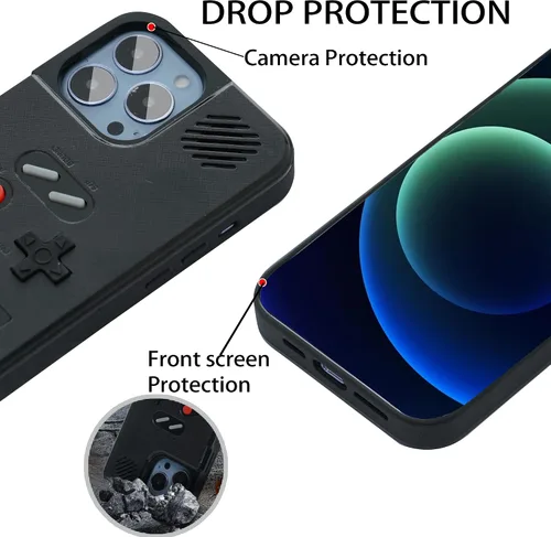 Vista 4 de Funda de Gameboy para iPhone 11 Pro, diseño retro de 36 juegos clásicos, funda de juego con pantalla de video a color para iPhone, cubierta Negro