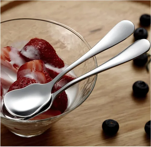 Vista 5 de Cucharas de postre de acero inoxidable, 10 cucharas de yogur, cuchara de helado, cuchara pequeña de café, cuchara de agitar, cucharas pequeñas