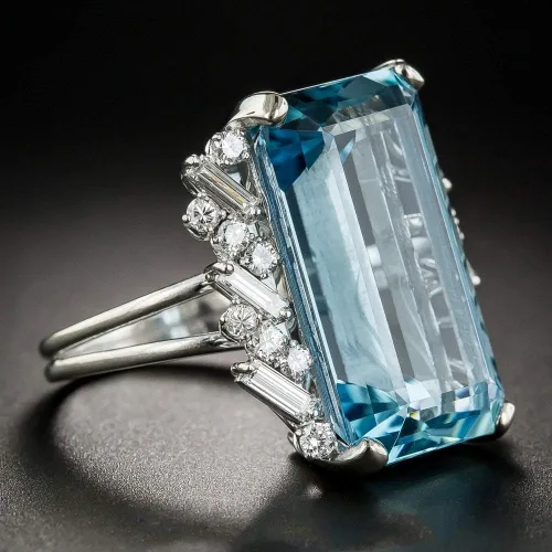 Vista 6 de Anillo de joyería de compromiso para mujer, cuadrado de plata 925, topacio azul cielo, tamaño 6 a 10