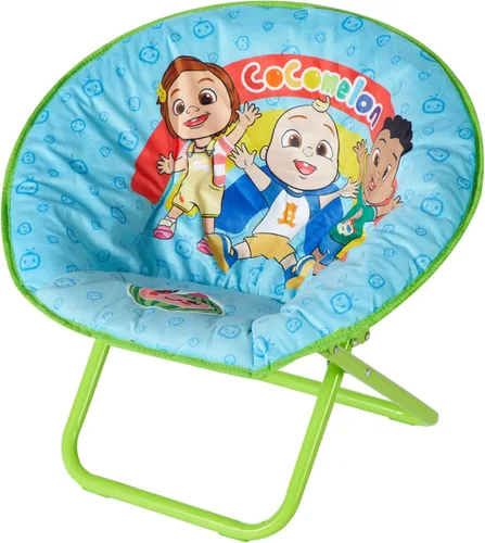 Cocomelon Silla platillo para niños pequeños, silla plegable de 19 pulgadas con cojín con JJ, Cody & Nina, silla de descanso para niños, a partir de