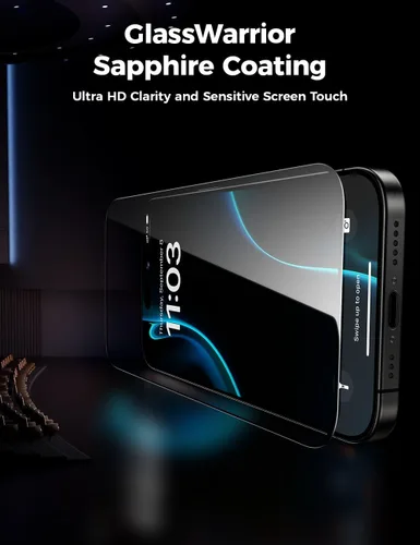 Vista 2 de BENKS GlassWarrior - Protector de pantalla de zafiro para iPhone 17 Pro de 6.3 pulgadas, vidrio templado curvado 3D de cobertura completa, claridad