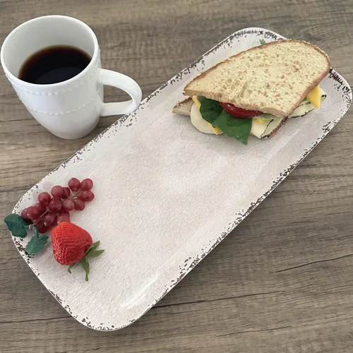 Vista 3 de UP ware Crackle Cream - Bandeja de servir de melamina, bandeja rectangular de 15 x 6.5 pulgadas, bandeja de alimentos sin BPA para entretenimiento