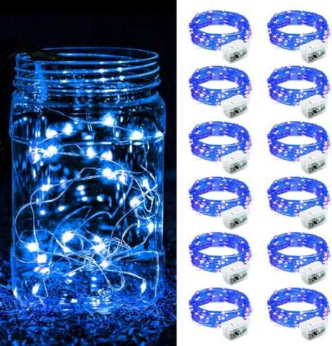 Vista 22 de Paquete de 8 luces de hadas que funcionan con pilas, 20 mini luces LED de 7 pies, alambre plateado, luces parpadeantes para bricolaje, fiestas