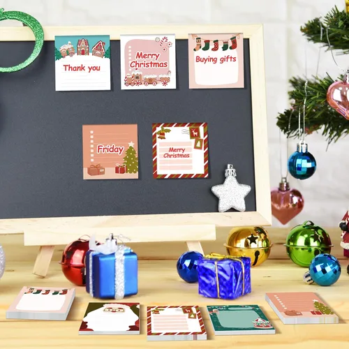 Vista 3 de 16 piezas de blocs de notas adhesivas de Navidad con Papá Noel, dulces, calcetines, notas de trabajo y estudio, 480 piezas de notas autoadhesivas