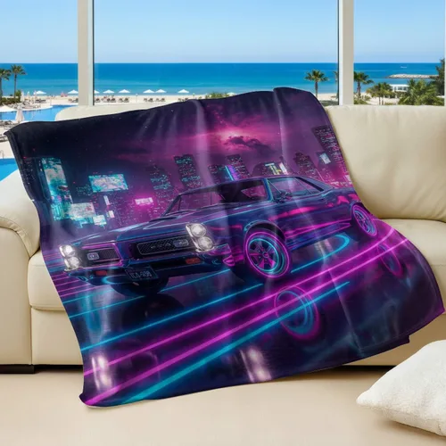 Vista 13 de Cyber Synthwave GTO Neon Retro Flannel Blanket, Super Soft Cozy Bed Throw, Versatile Throw Blanket for Bedroom & Sofa Decor (04,30 x 40in)