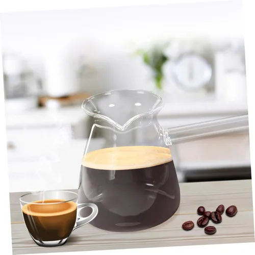 Vista 4 de Cafetera turca Tetera de vidrio 15.2 fl oz de café árabe griego armenio para hacer estufa, tetera de mantequilla de chocolate caliente con asa