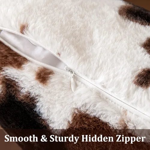 Vista 5 de Woaboy Paquete de 2 fundas de almohada de piel sintética de lujo de piel de vacuno decorativas suaves y esponjosas para sofá, sala de estar, sofá