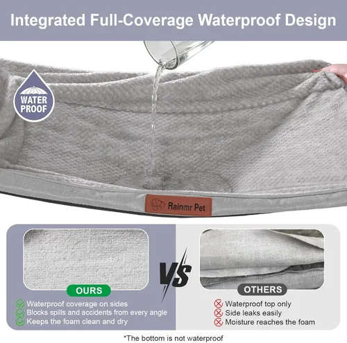 Vista 5 de Rainmr Cama impermeable para perros pequeños, sofá ortopédico de espuma viscoelástica para cachorros, funda extraíble y parte inferior