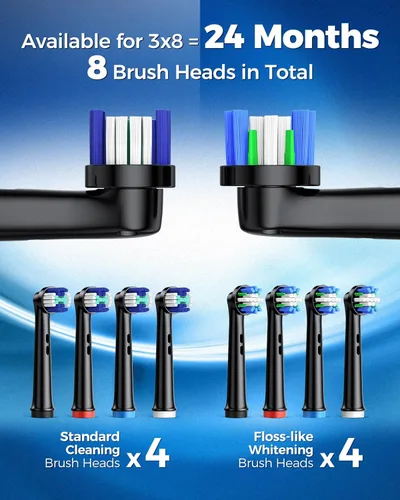 Vista 4 de TEETHEORY - Cepillo de dientes eléctrico giratorio para adultos con 8 cabezales de cepillado (2 tipos), cepillo de dientes eléctrico de limpieza