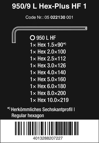 Vista 2 de WERA 05022130001 950/9 L Hex-Plus HF 1 Juego de llaves en L, métricas, cromadas, con función de sujeción, 9 piezas