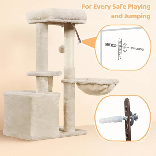 Vista 9 de Yaheetech Árbol para gatos, torre de escalada de varios niveles para gatos de interior, centro de actividades de mascotas, poste rascador, muebles