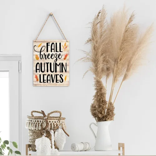 Vista 5 de Letrero de madera retro de otoño para decoración de otoño de cosecha de calabaza, letreros de madera rústicos para colgar en el hogar, arte de pared