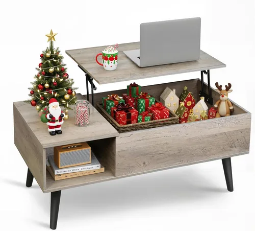 Vista 11 de WLIVE Mesa de Centro para Sala de Estar, Mesa de Centro Pequeña con Almacenamiento, Mesa Central de Comedor de Madera Moderna con Tapa Elevable