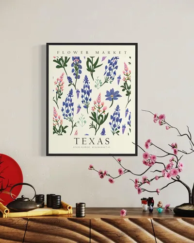 Vista 3 de Impresión artística de Texas, póster de viaje de mapa estatal, decoración de pared para el hogar y la sala de estar (11 x 14 pulgadas, sin marco)