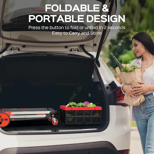 Vista 8 de TOLRET Carrito de compras plegable con ruedas, capacidad de 200 libras, carrito de comestibles con ruedas con caja de almacenamiento, carro de mano