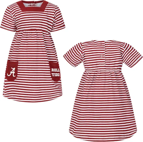 Vista 3 de Little King NCAA - Vestido a rayas de manga corta con bolsillos para niñas pequeñas, 100% algodón, tallas 2T, 3T y 4T, Color del
