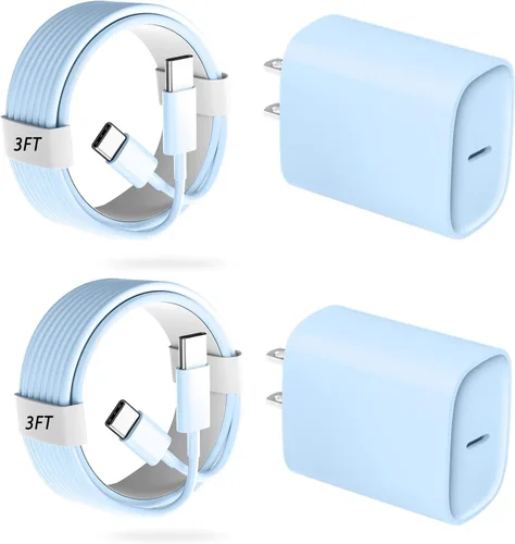Vista 33 de Cargador para teléfono 17, 16, 15 Pro, carga rápida, 20 W, USB C, bloque de carga rápida con cargadores tipo C de 10 pies de largo, cable de carga
