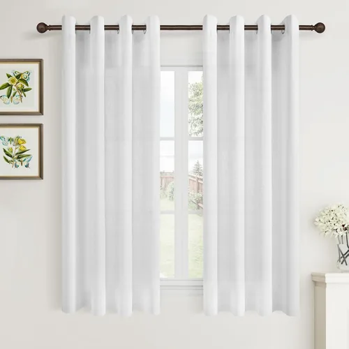 Vista 34 de Aersas Cortinas de lino negro para dormitorio de 63 pulgadas de largo, 2 paneles de privacidad, eficiencia energética, semitransparentes, cortinas