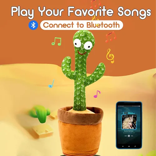 Vista 2 de Juguete de cactus bailarín 2023 Bluetooth [reproduce tus canciones] Graba repitiendo lo que dices, juguete recargable de cactus que habla y canta
