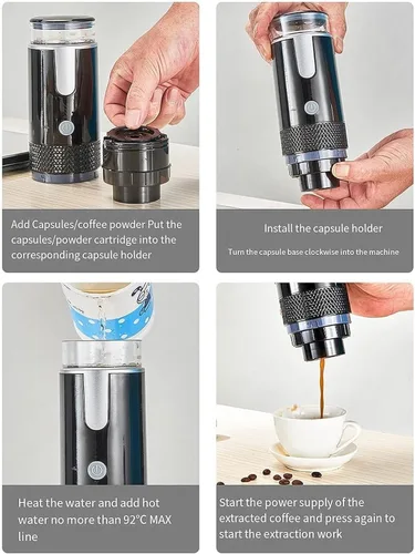 Vista 3 de Cafetera Portátil Para Coche, Cafetera De Cápsulas Con Carga USB, Recargable Y Portátil, Batería De 1200 MAh, Compacta Y Ligera Para Casa, Oficina