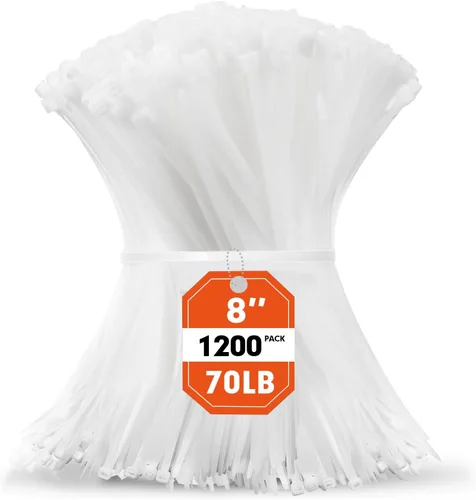 Vista 9 de Bridas para Cables, RAZCC 1200 piezas Bridas para Cables de 8 Pulgadas, Bridas de Alambre de Plástico Blanco Resistentes con Resistencia a