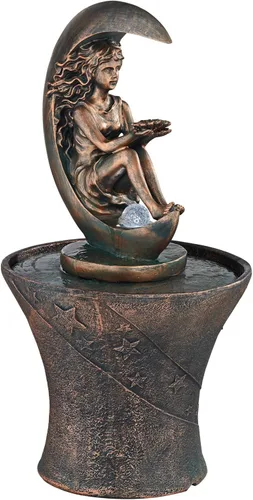 Vista 7 de Crescent Moon - Fuente de suelo rústica grande de 34 pulgadas de alto para interiores y exteriores, con luz LED, función de agua de pie