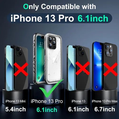 Vista 9 de SOKUSIN Funda impermeable para iPhone 13 Pro - Funda protectora de cuerpo completo con pantalla y protector de cámara incorporado, a prueba
