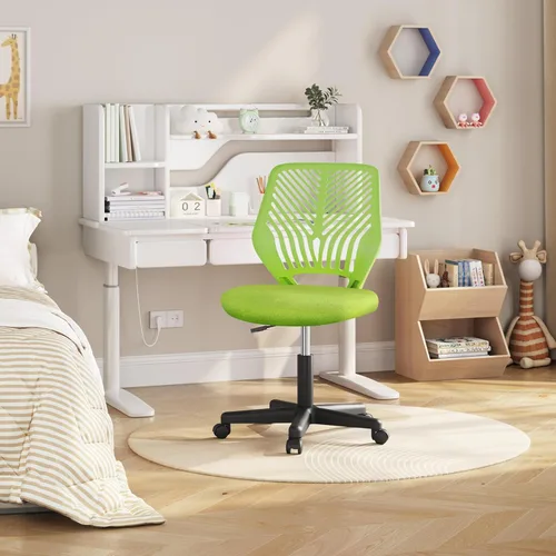 Vista 2 de Yaheetech Linda silla de escritorio para niños, silla de computadora pequeña sin brazos con soporte lumbar para adolescentes, respaldo bajo, Verde