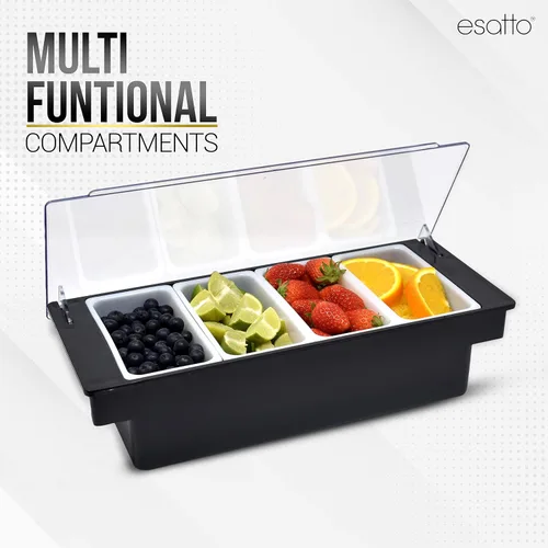 Vista 6 de Esatto - Porta condimentos para bar, bandeja de guarnición refrigerada con tapa para bar, 4 insertos de 1/2 pinta, con 12 vertedores para botellas