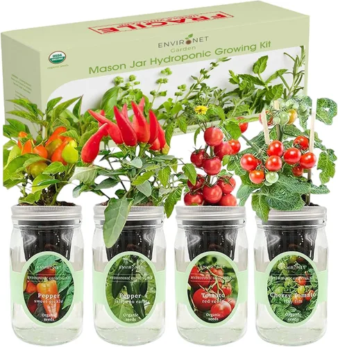 Vista 2 de Kit de cultivo de hierbas hidropónicas, tarro de masón de riego automático, kit de inicio de jardín de hierbas para interiores, cultiva 4 tipos de 2