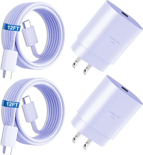 Vista 23 de Cargador súper rápido tipo C, bloque de cargador de pared rápido USB C de 25 W y cable de carga rápida súper largo de 8 pies para Samsung Galaxy