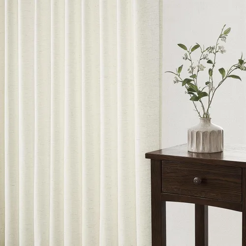 Vista 6 de Topfinel 2 paneles de cortinas plisadas de lino beige y blanco de 63 pulgadas de largo, para dormitorio y sala de estar, cortinas semitransparentes