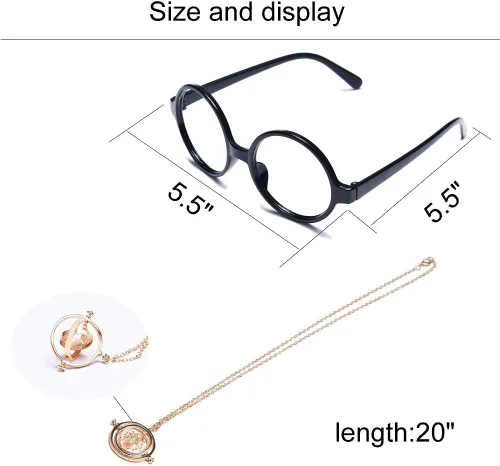 Vista 3 de Accesorios para disfraz de cosplay para fiesta de cumpleaños de Harry Set incluye varita mágica, marco de lentes, bufanda de punto