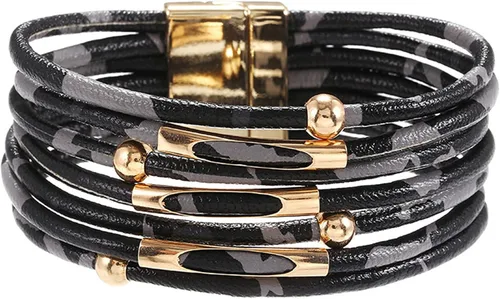 Pulseras largas de cuero tiangtian, de leopardo, bohemio, multicapa, cuentas doradas, joyería hecha a mano, pulseras de cuero apilables, pulseras de