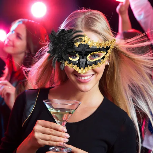 Vista 6 de SIQUK Juego de máscaras para parejas, máscara veneciana para disfraz de fiesta