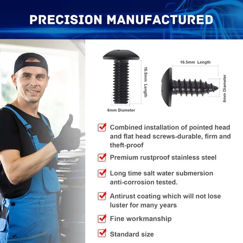 Vista 2 de 8 juegos de tornillos negros para matrícula, pernos de matrícula de acero inoxidable a prueba de óxido, kit de tornillos premium para marcos