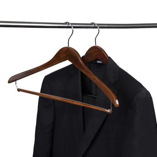 Vista 2 de Quality Hangers Perchas de madera hermosas y resistentes para abrigos, perchas curvas, ideales para viajeros, colgador resistente con barra